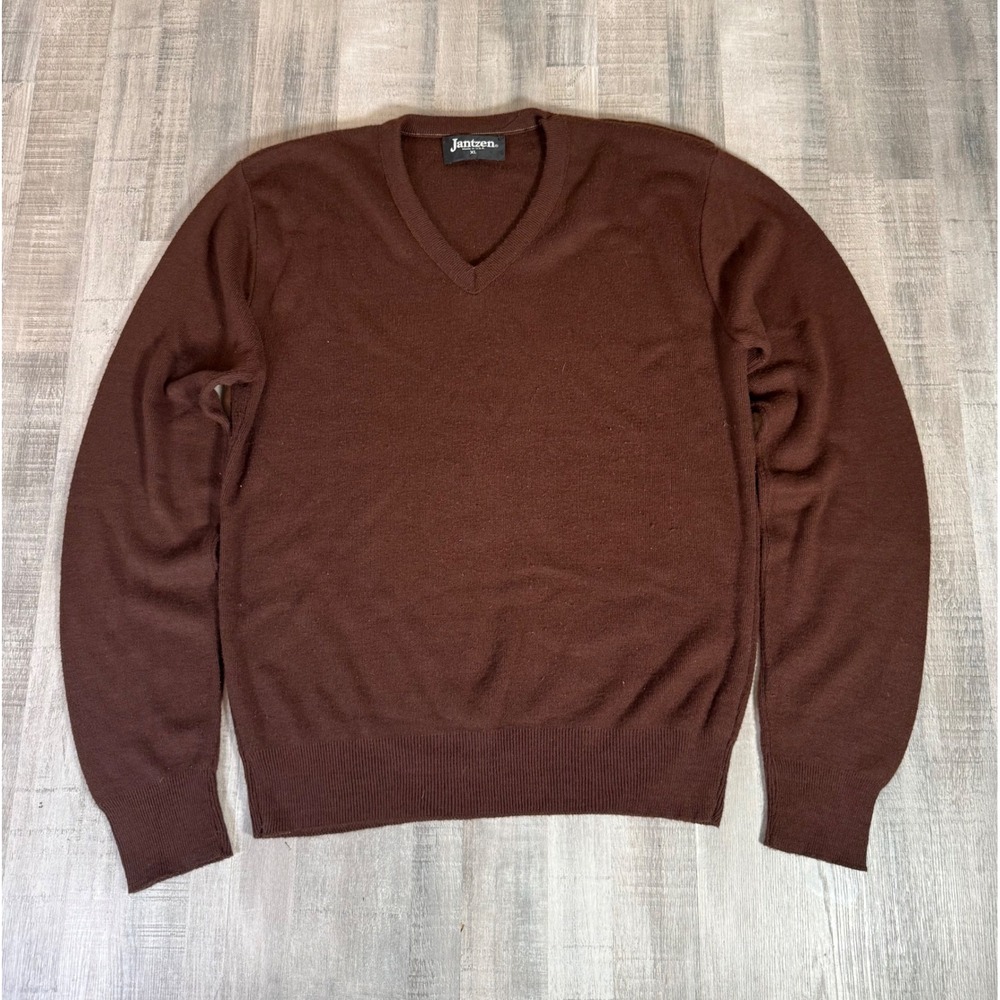 Vintage Jantzen Mens XL V-Neck Sweater Brown Orlon Acrylic Made in USA Knit 80s
